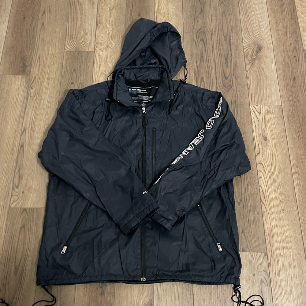 RL Ralph Lauren Polo Jean Company Y2K Spellout Windbreaker Jacket Black